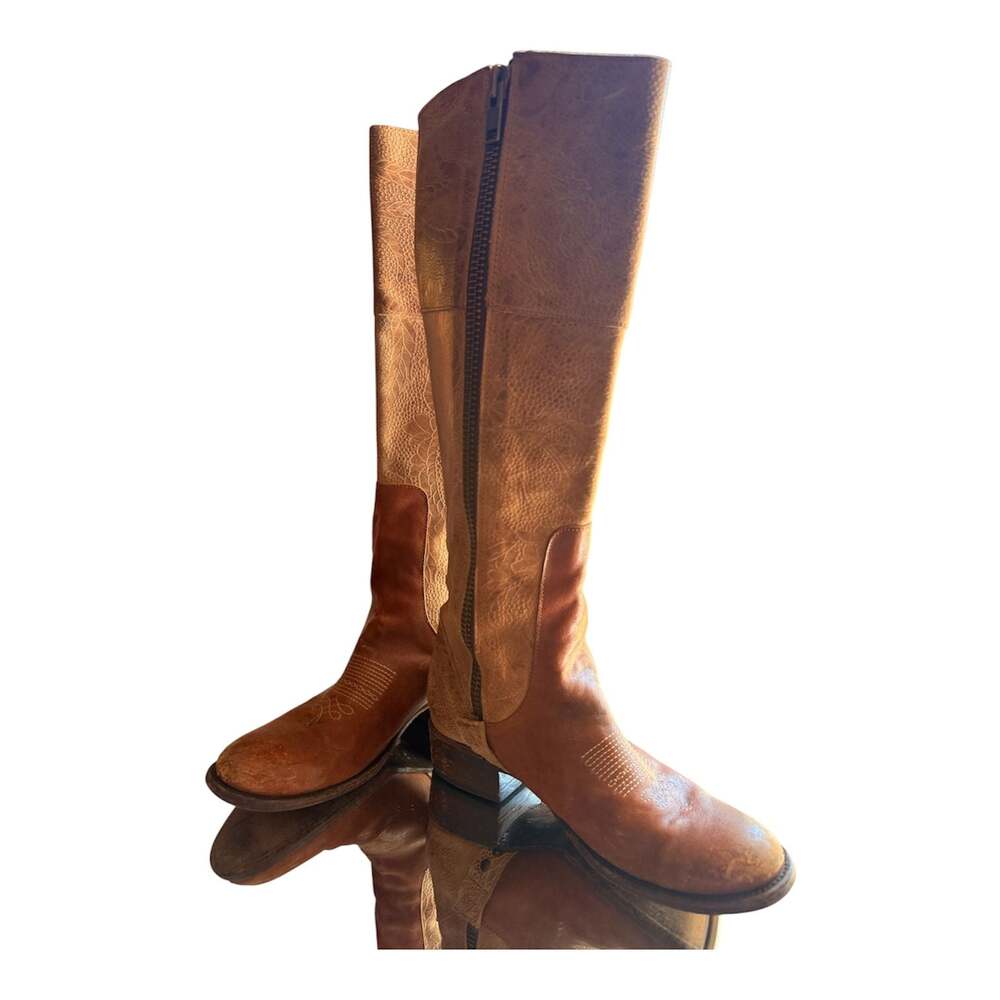 Freebird by Steven Wrangler Brown Leather Distressed Embossed Tall Boots